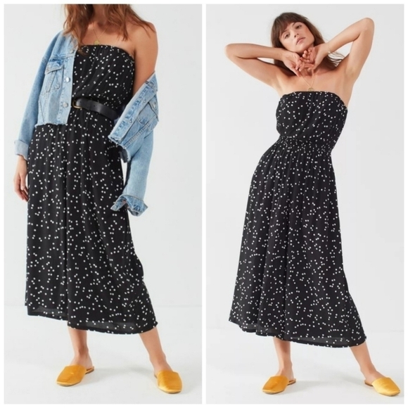 Urban Outfitters Jackson Black White Polka Dot Print Strapless Wide Leg Jumpsuit - Picture 1 of 12